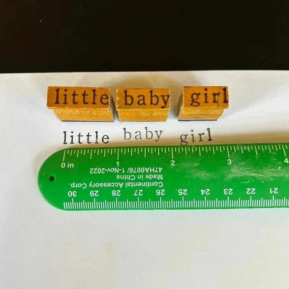 Small rubber stamps- vintage. Little baby girl. Baby announcement. Craft.